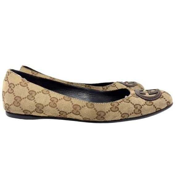 Gucci GG Logo Monogram Supreme Guccissima Brown Canvas Ballet Flat Shoes EU 37.5 - Picture 5 of 11